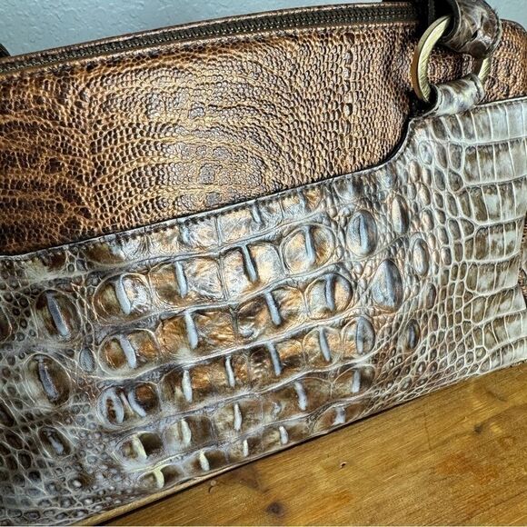 Brahmin cashew copper brown Melbourne croc embossed leather shoulder bag - Picture 3 of 16